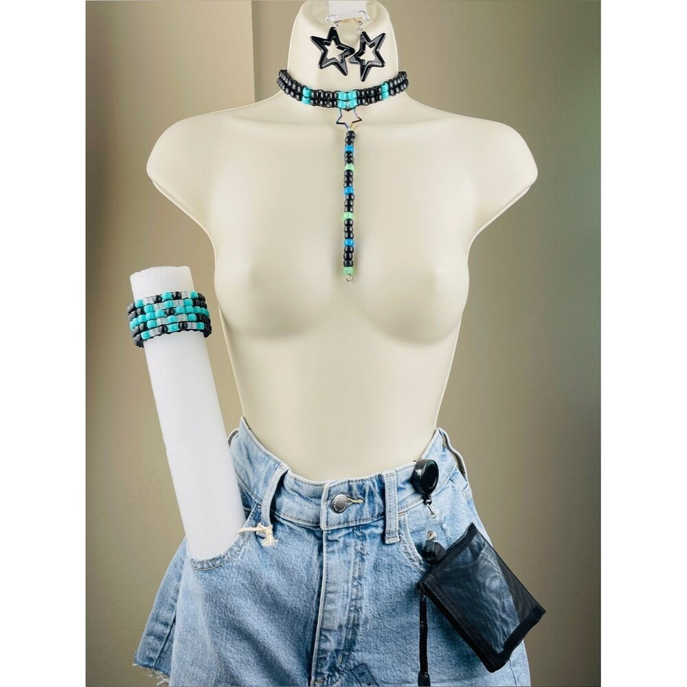 festival 8pc glow choker binky cord cuff wallet bag phone lanyard earrings Kandi